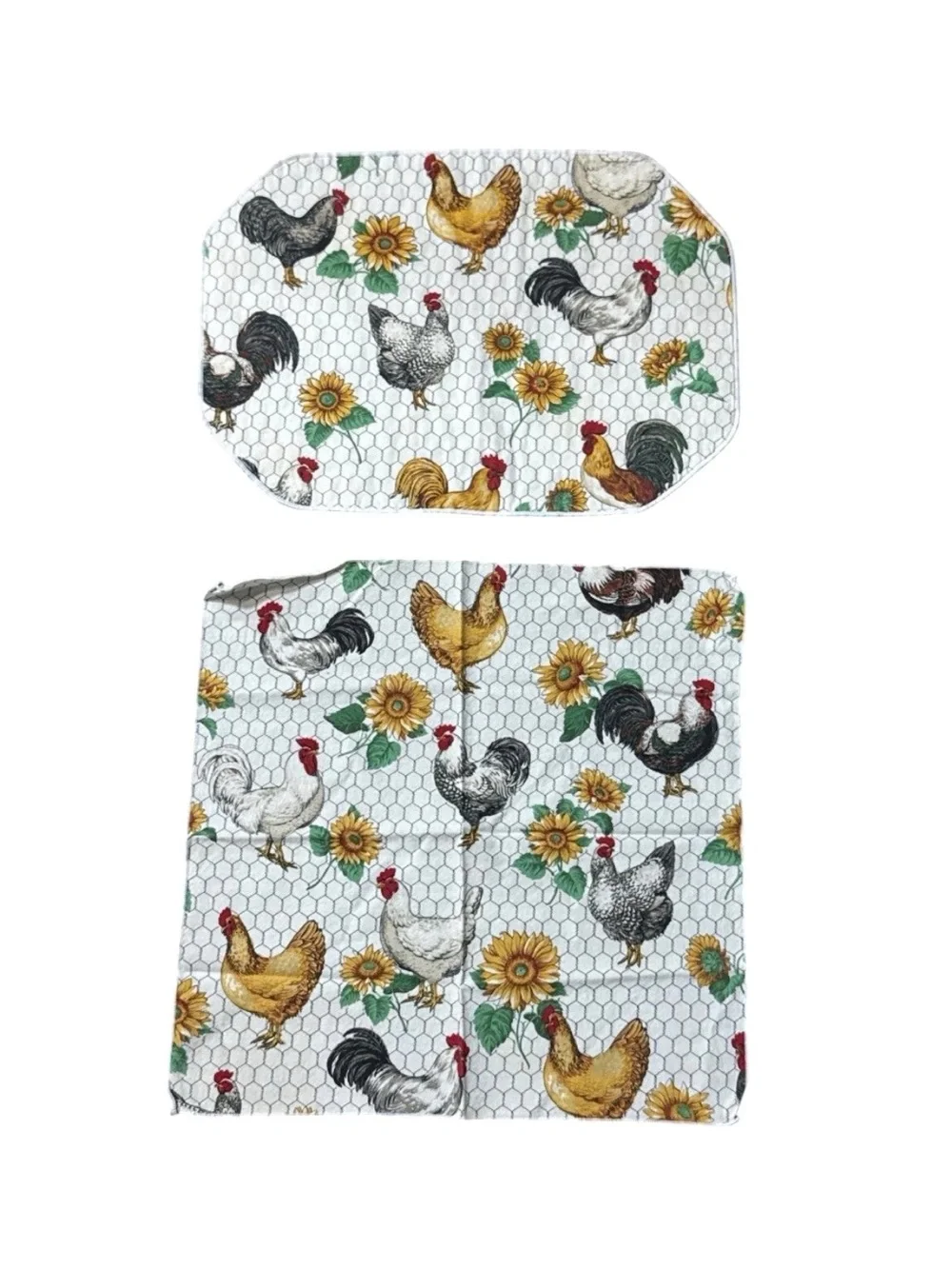 Vintage Sharon Kessler Chicken Sunflower Placemats & Napkins Set of 6